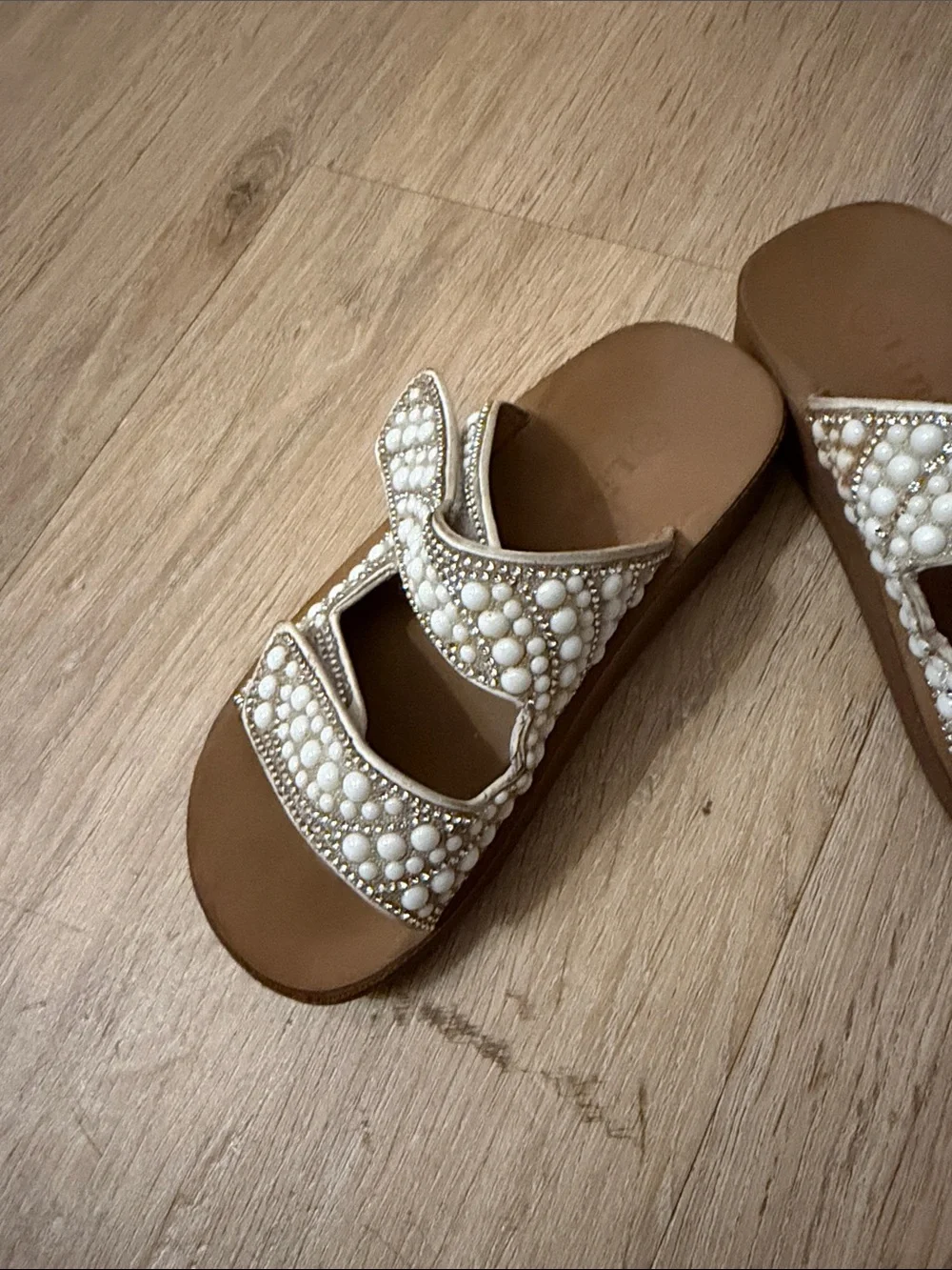 Embellished Pearl White Double-Strap Sandals Toddler